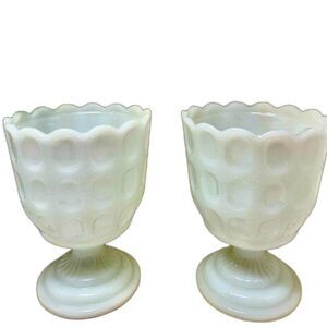 Vintage E.O.Brody Co. USA Milk Glass Thumb Print Vase Planter Bowl